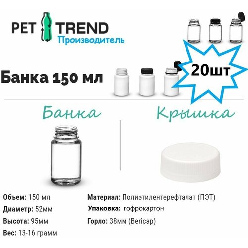 Комплект ПЭТ банка 150 мл Универсальная 20 шт