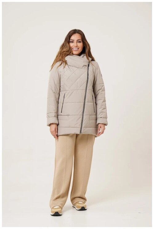 куртка  Maritta зимняя, средней длины, подкладка, капюшон, размер 42 (52RU), бежевый