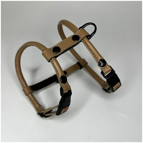 Шлейка круглая для шпица из кожи размер XS песочный