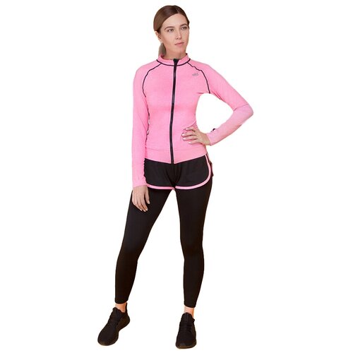 Легинсы с шортами для фитнеса, женские, черный с розовым, размер S