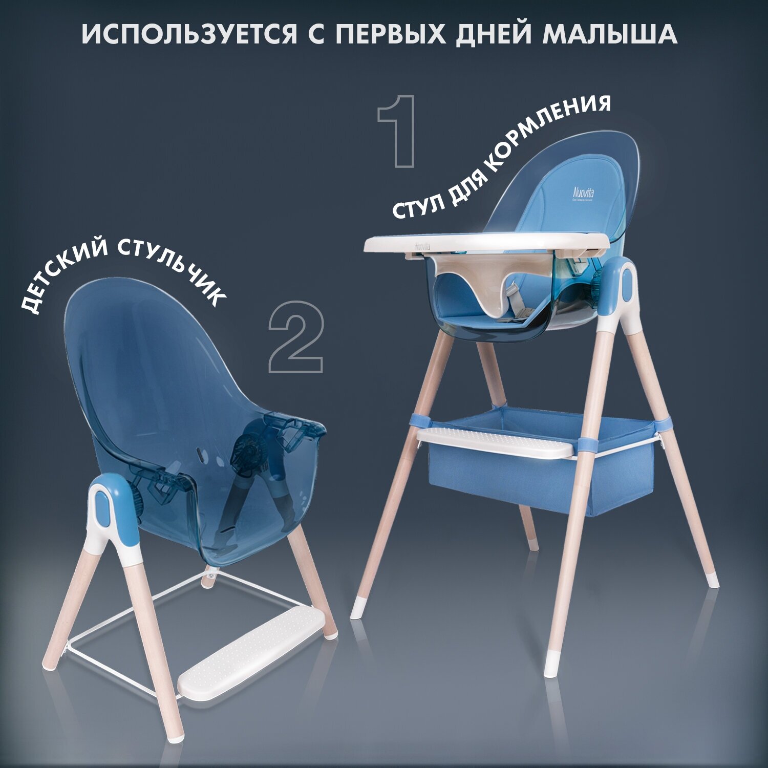 Стульчик для кормления 2 в 1 Nuovita Gourmet G1 Standart (Blu/Голубой)