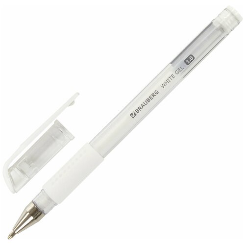 Ручка гелевая с грипом BRAUBERG White (Комплект 12 шт.), БЕЛАЯ, пишущий узел 1 мм, линия письма 0,5 мм, 143416