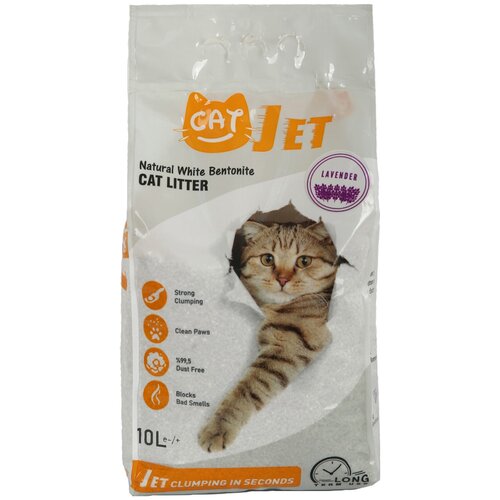 CATJET наполнитель для кошачьих туалетов, белый бентонит, комкующийся, 10 литров, Турция, аромат Лаванды