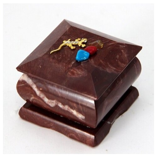 Шкатулка из натурального камня лемезит с ящерицей/ Шкатулка для украшений/ Шкатулка декоративная/ Сувениры Урала