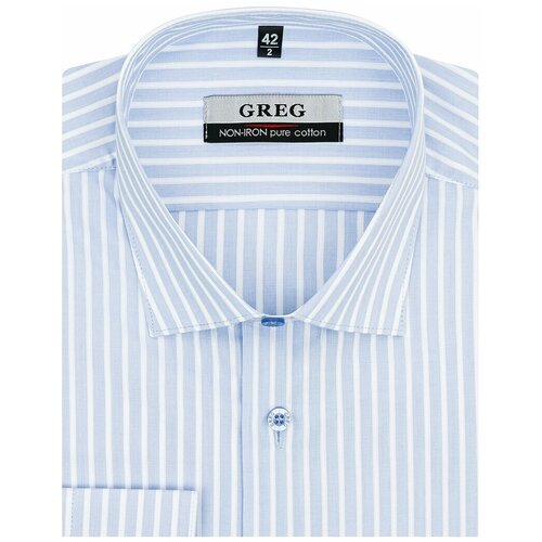 Рубашка мужская длинный рукав GREG 211/191/6386, Прямой силуэт / Сlassic fit, цвет Голубой, рост 174-184, размер ворота 45