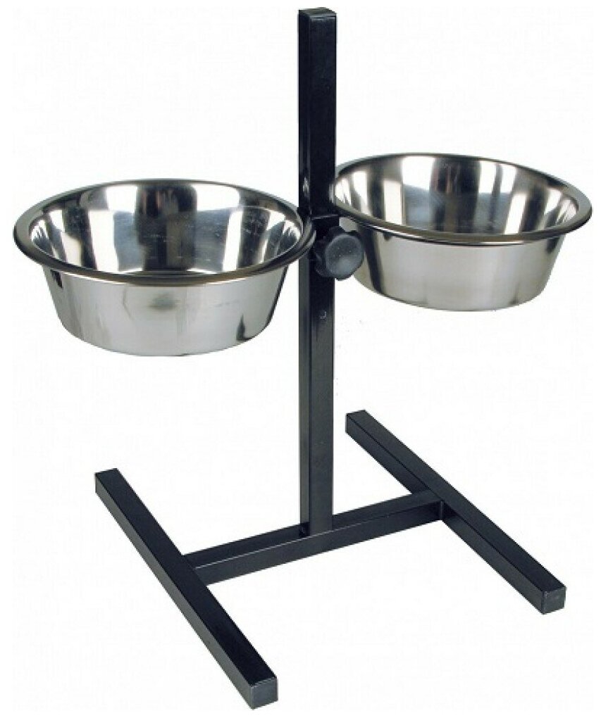 Подставка квадратная с металлическими мисками для собак 0,9л черный Зооник - фотография № 1