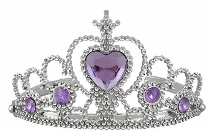 Карнавальная корона, Корона пластиковая, Сердце, Серебро/Сиреневый, 16*7,5 см, 1 шт.