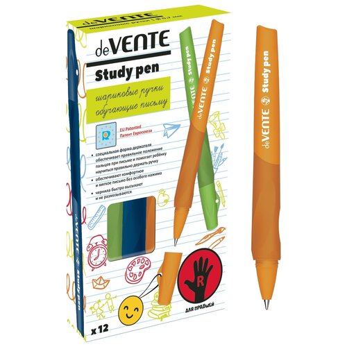 DeVente, Ручка шариковая Study Pen обучающая письму, для правшей, 12 штук