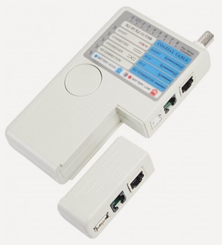 Изображение товара Тестер кабеля универсальный Rexant 5 в 1 RJ-45+RJ-11+RJ-12+USB+BNC 2468 (быстрый тест витой пары , коаксиальных и телефонных и USB кабелей)