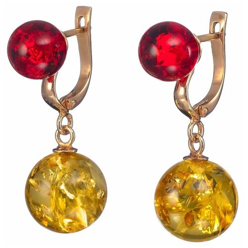 Серьги Amberprofi, серебро, 925 проба, золочение, янтарь amberholl роскошные серебряные серьги с вставками сверкающего лимонного янтаря орхидея