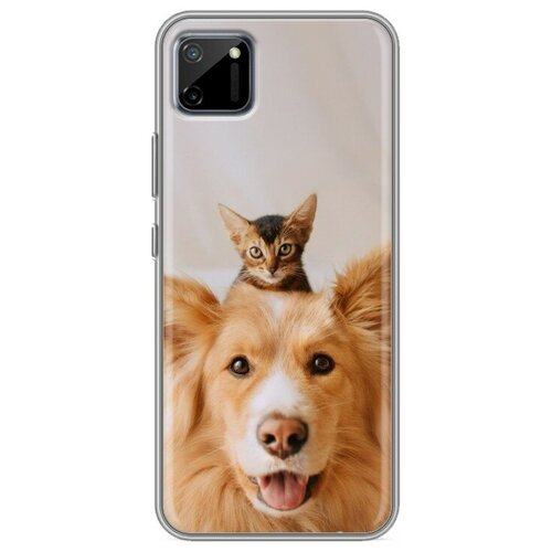 Дизайнерский силиконовый чехол для Realme C11 Собака и котенок