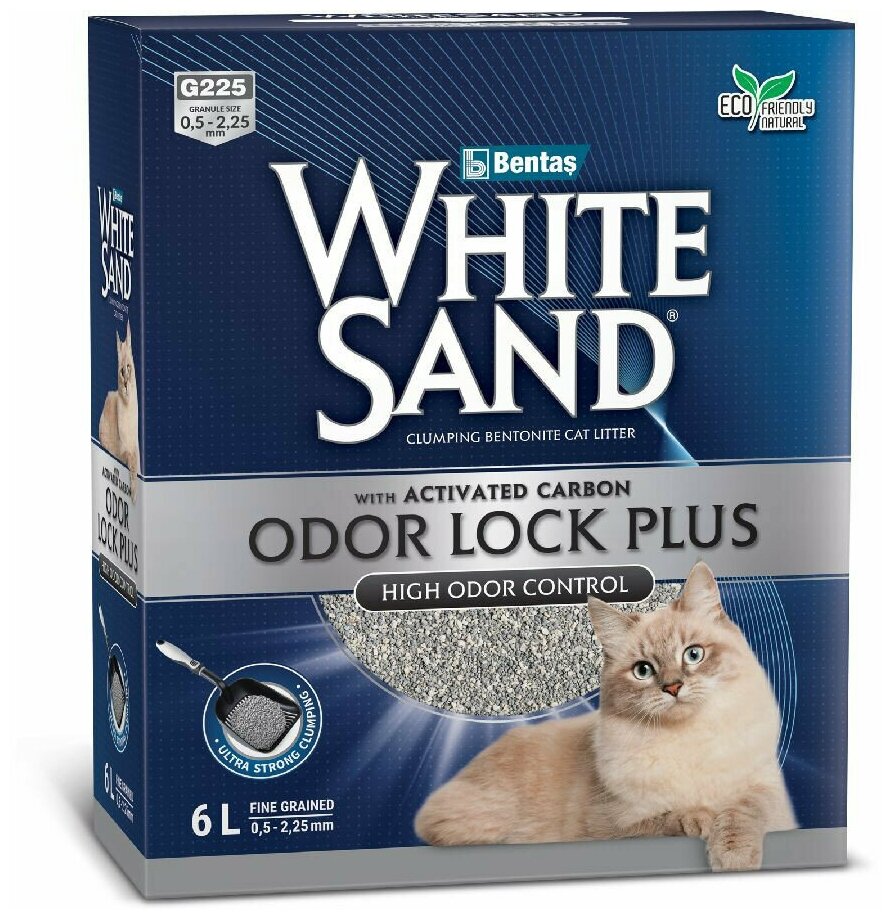 White Sand Odor Lock Plus комкующийся наполнитель с активированным углем без запаха - 5,1 кг (6 л)