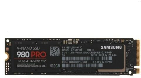 Твердотельный накопитель Samsung SSD 500GB 980 Pro, V-nand 3-bit Mlc, Elpis, M.2 (2280) PCIe Gen 4.0