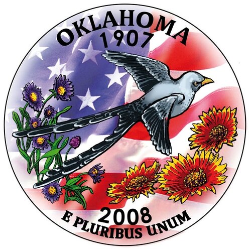 052p монета сша 2009 год 25 центов пуэрто рико вариант 2 медь никель color цветная (046d) Монета США 2008 год 25 центов Оклахома Вариант №2 Медь-Никель COLOR. Цветная