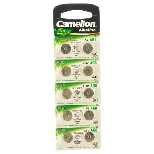 Батарейка Camelion G8/LR1120/LR55/391A/191 BL10 Alkaline 1.5V (10/100/3600) батарейка часовая smartbuy ag8 391 lr55 lr1120 191 sr1120sw gp91a 10 штук