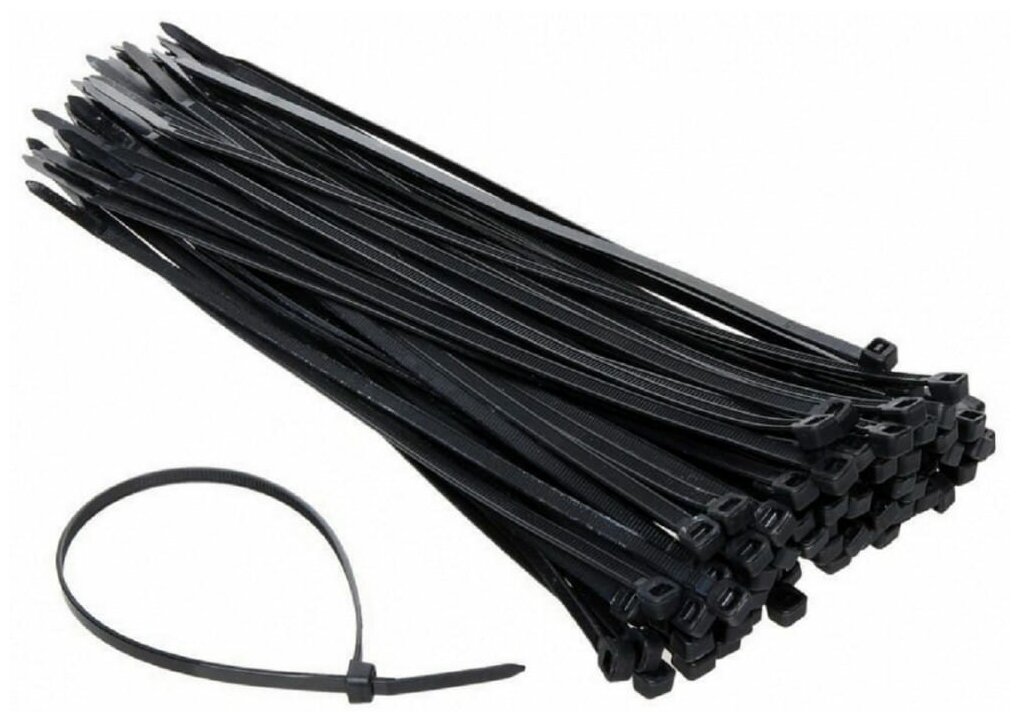 Стяжка кабельная нейлоновая чёрная, Хомут пластиковый ремешок универсальный гибкий фиксатор 4*300 мм ремень стяжной для крепления 100 шт 006-100047 - фотография № 5