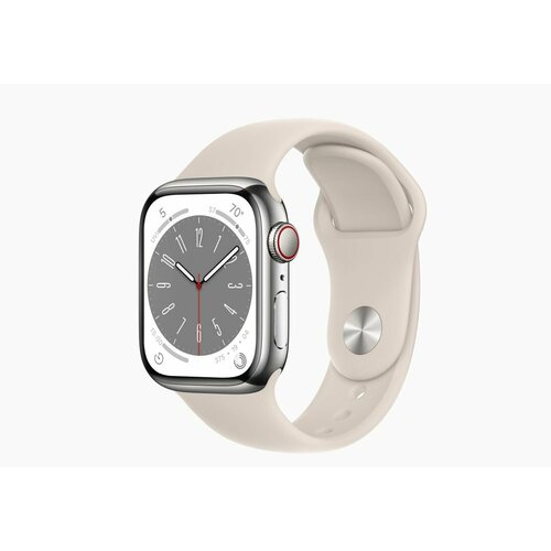 Умные часы Apple Watch Series 7 41mm Silver Stainless Steel Case with Starlight Sport Band MKHE3LLA 7999000₽