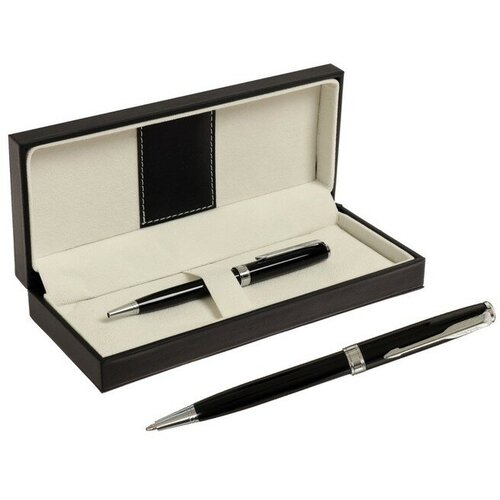 Ручка подарочная шариковая в кожзам футляре поворотная ПБ S корпус черныйсеребро 1247₽