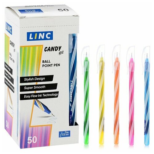 Ручка шариковая Linc Candy (0.6мм, синий цвет чернил) в дисплее, 50шт. (7008/blue)