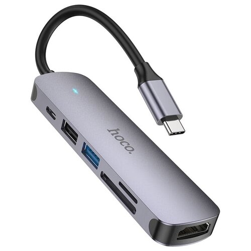 Разветвитель адаптер переходник концентратор Type-C HUB Хаб HOCO HB28 6в1 серый металл 152900₽