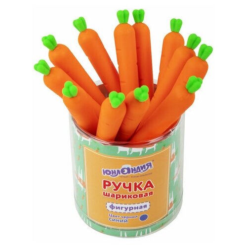 Ручка фигурная шариковая юнландия Морковка силиконовый корпус, синяя, пишущий узел 0,7 мм, 12 шт