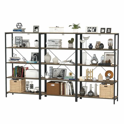 Три открытых стеллажа с полками Трувор, цвет дуб гранж песочный/интра, ШхГхВ 248,4х37х146 см.