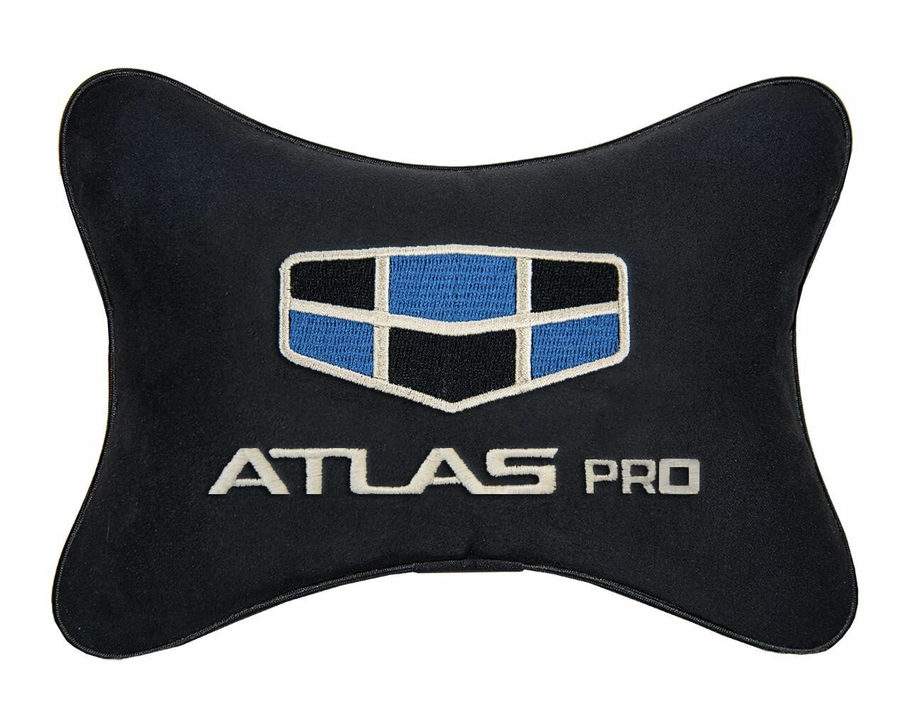 Автомобильная подушка на подголовник алькантара Black с логотипом автомобиля GEELY Atlas Pro