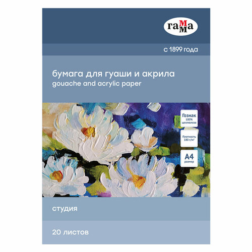 Папка для гуаши и акрила 20л, А4, Гамма Студия, 180г/м2, 2 штуки