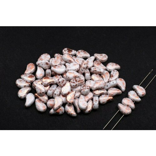 Бусины PaisleyDuo 8х5мм, отверстие 0,8мм, цвет 03000/94412 белый, медные брызги, 751-033, 10г (около 37шт)