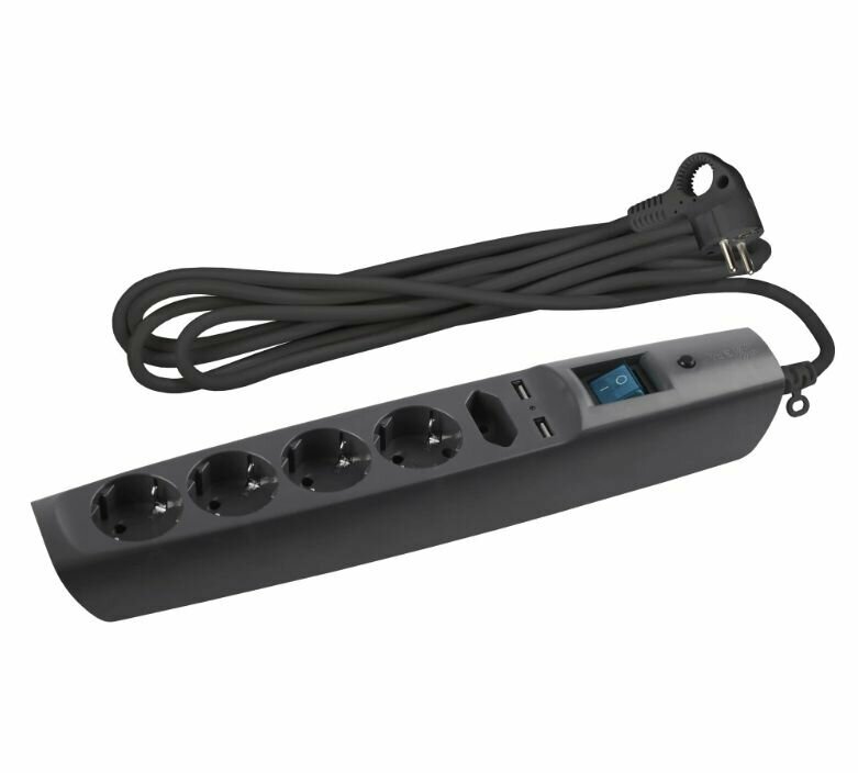 Фильтр сетевой SF 5 гнезд + 2 USB 2 м черный