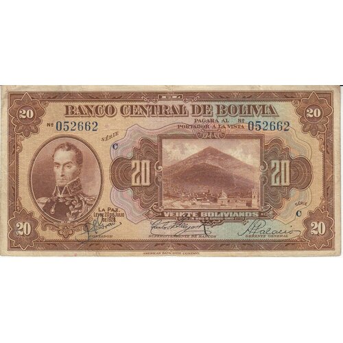 Боливия 20 боливиано 1928 г (серия C) боливия 1 сентаво 1987 unc pick 195 на банкноте 10000 боливиано