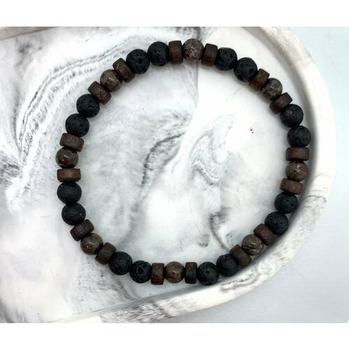 Мужской браслет из натуральных камней вулканической лавы иобсидиана