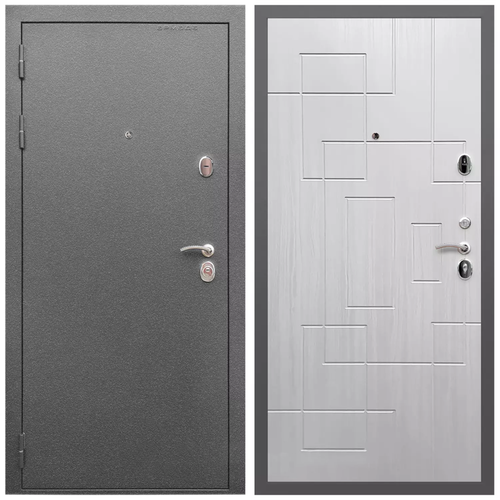 Дверь входная Армада Оптима Антик серебро / ФЛ-57 Белый жемчуг МДФ панель 16 мм с фрезеровкой