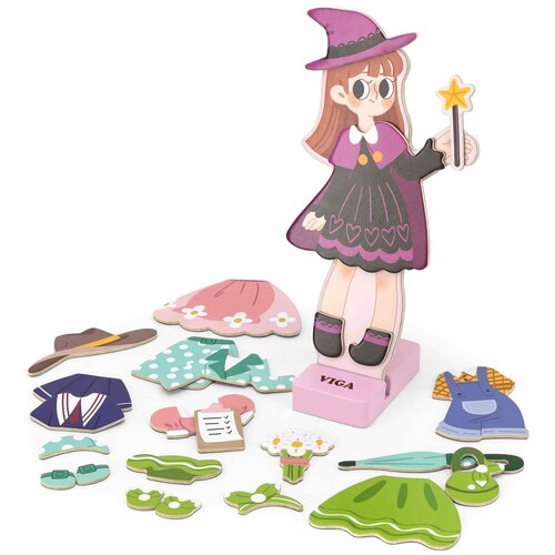 Игра Одень девочку магнитная в коробке кукла на подставке, предметы одежды;8 образов