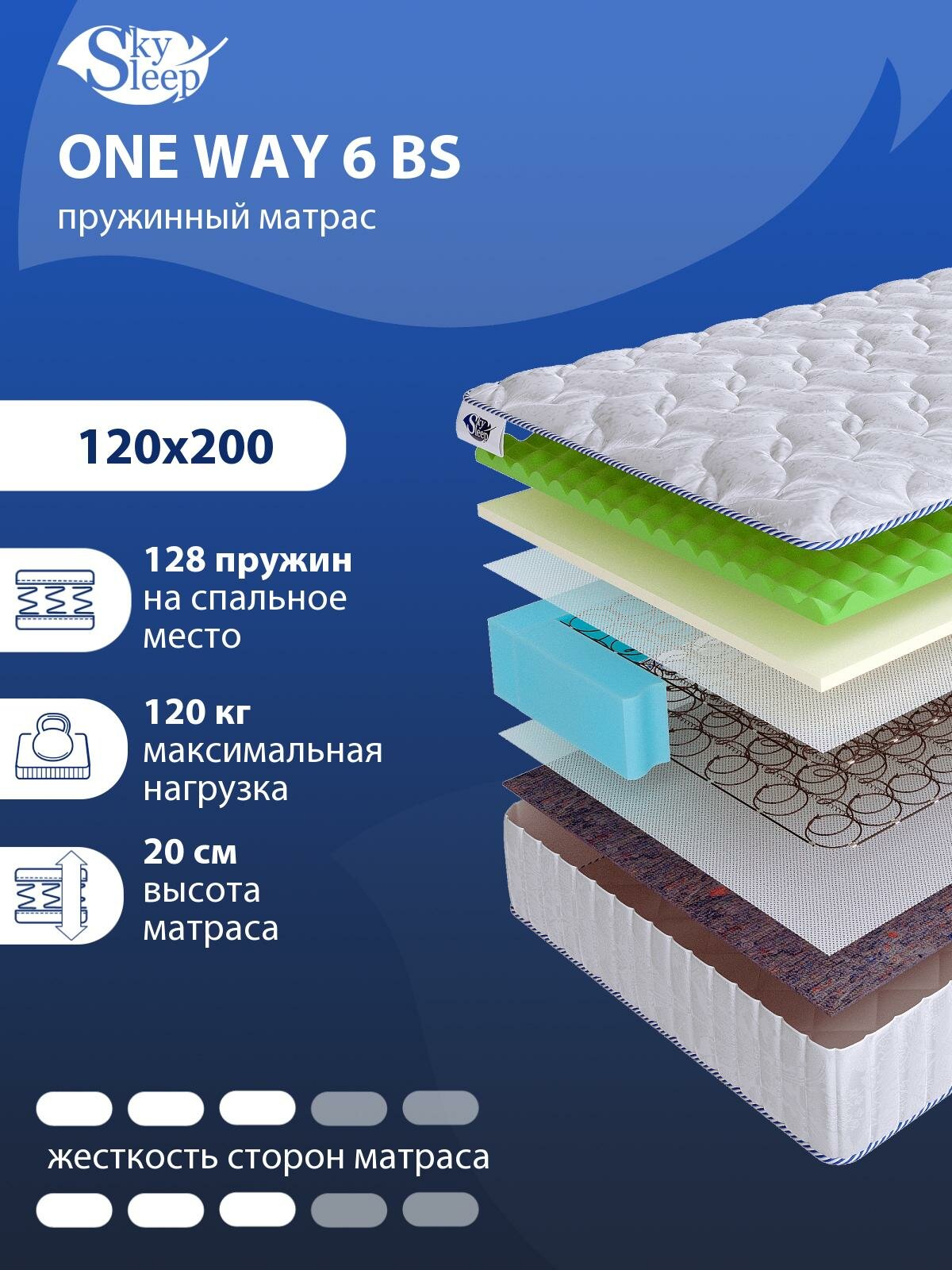 Односторонний ортопедический матрас SkySleep ONE WAY 6 BS на кровать 120x200