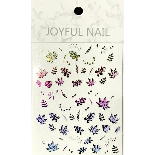 Наклейки для дизайна ногтей JOYFUL NAIL - листочки разноцветные, 1 упаковка