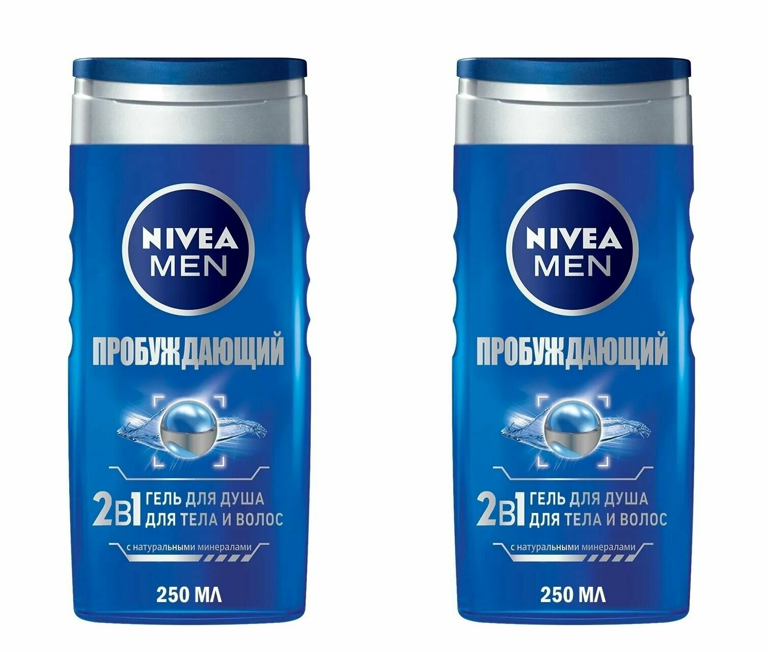 Гель для душа, Nivea Men, пробуждающий, 250 мл, 2 шт