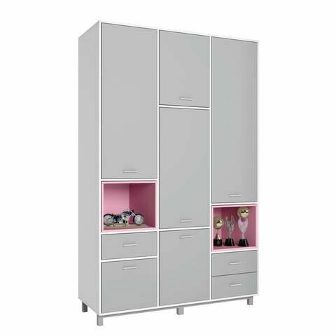 Шкаф трехсекционный Polini kids Mirum 2335, белый, серый/розовый