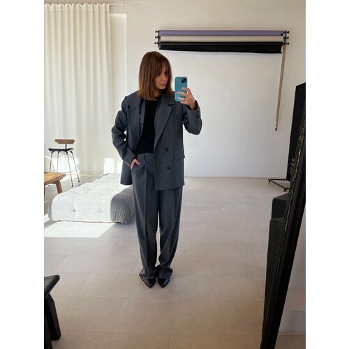 Пиджак To woman store, удлиненный, оверсайз, подкладка, размер M, черный, серый