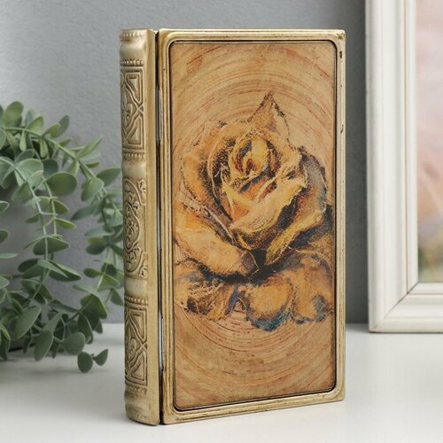 Шкатулка-книга металл, кожзам "Бутон розы" 20х12х4 см, "Hidde", цвет бежевый, материал искусственная кожа