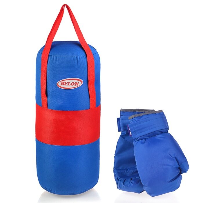 Набор для бокса Belon груша 50х20 см с перчатками, красный, синий, ткань "Оксфорд" (НБ-002-КрС)