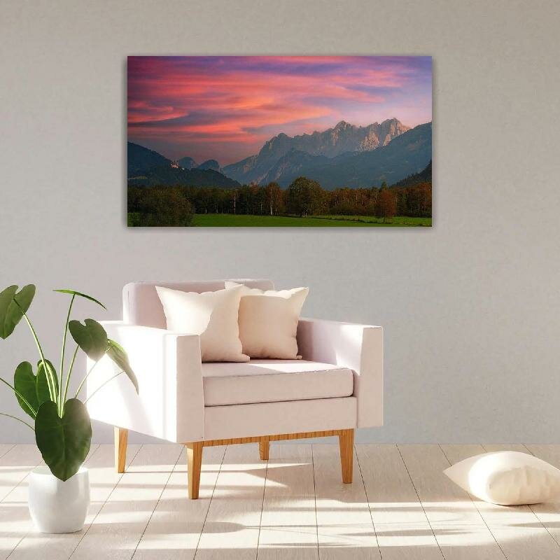 Картина на холсте 60x110 LinxOne "Облака деревья лес туман" интерьерная для дома / на стену / на кухню / с подрамником