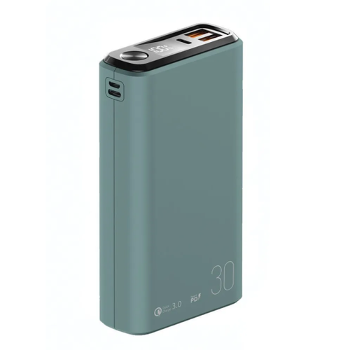 Внешний аккумулятор Olmio QS-30 30000mAh 22.5W PD, QC, LCD, Зеленый