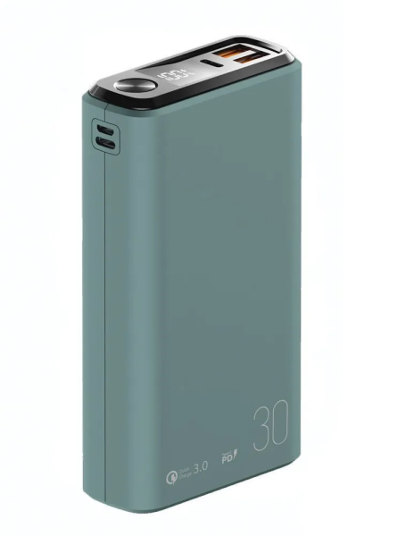 Внешний аккумулятор Olmio QS-30 30000mAh 22.5W PD, QC, LCD, Зеленый