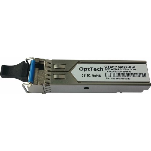 модуль sfp opttech otsfp bx140 d u wdm tx rx 1490 1550nm lc 140km ddmi Трансивер модуль SFP, WDM, TX/RX 1310/1550nm, LC, 20km, DDMI