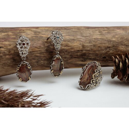 Серьги с подвесками СИЛА ПРИРОДЫ, серебро, 925 проба, сапфир, хризолит, агат, бриллиант, гранат, топаз, золотой, серебряный