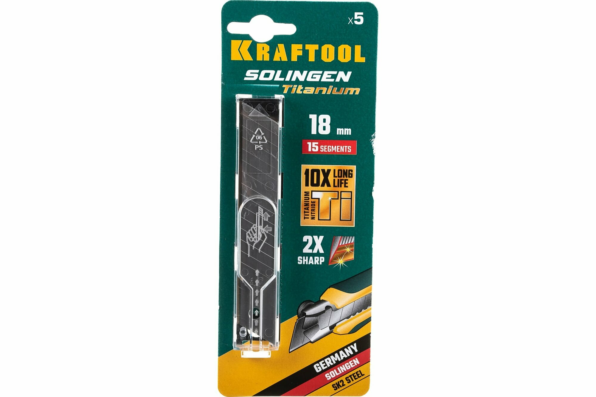 фото KRAFTOOL Лезвия сегментированные SOLINGEN (5 шт; 18 мм; 15 сегм; покрытие TiN) Kraftool 09606-TIN-18-S5__z02