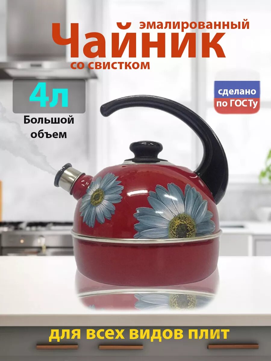 Чайник для плиты эмалированный со свистком большой