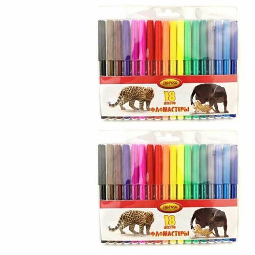 Лимпопо Фломастеры Animals, 18 цветов, 2 уп