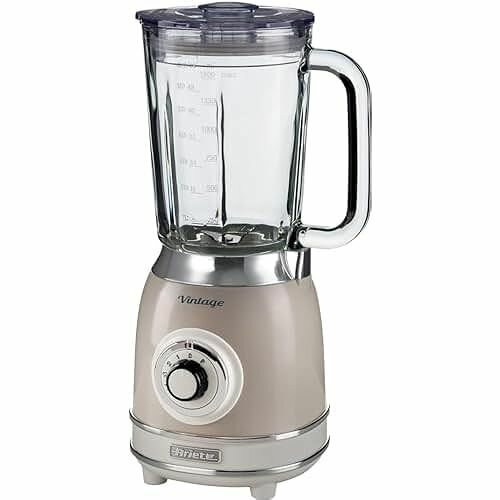 фото Стеклянный миксер Ariete Vintage 583, многофункциональный блендер в стиле ретро с 4 лезвиями, 4 скорости + импульсная функция, функция дробления льда, емкость 1,5 литра, 1000 Вт, бежевый